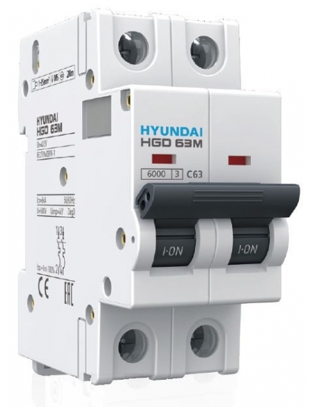 MCB circuit breaker 2 poles 63A (2x63A) - Hyundai Electric