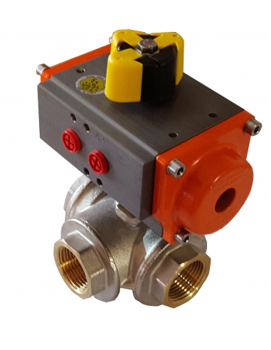 Valvola "L" 1/4 a 3/2 vie con attuatore rotativo pneumatico