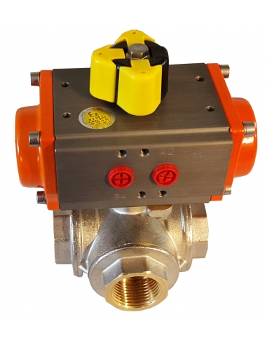 Valvola "L" 1/4 a 3/2 vie con attuatore rotativo pneumatico