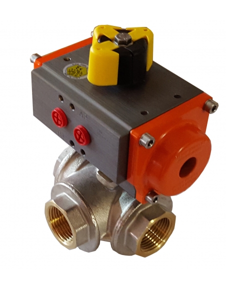 Valvola "L" 1/4 a 3/2 vie con attuatore rotativo pneumatico