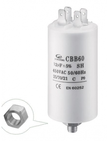 Condensatore permanente 20uF 450Vac con terminali adajusa CBB60