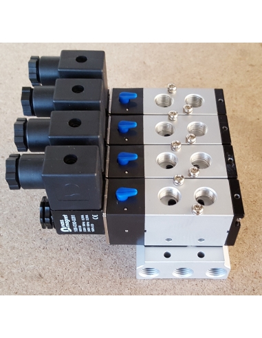 Base multipla per valvole 3/8 a 5 vie Mindman serie 300 - ADAJUSA