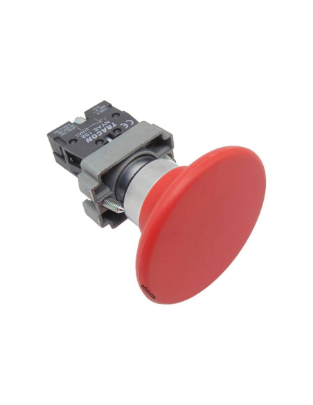 Pulsante di arresto di emergenza in metallo con diametro di 60 mm, completo.