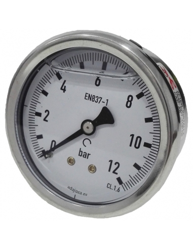 Manometro con glicerina 0 - 60 bar Cassa in acciaio inox da 63 mm ingresso posteriore Metal Work