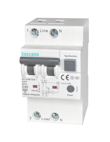 Differential circuit breaker 1P+N 40A 30mA Class A - Toscano