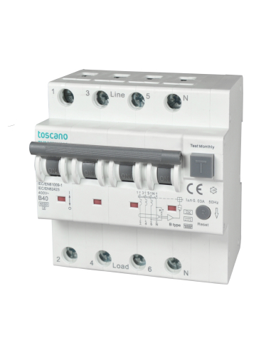 Differential MCB circuit breaker 3P+N 40A 30mA Class B-SI - Toscano