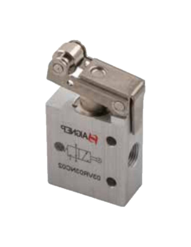 Limit switch short roller pneumatic 1/8 3/2 NC monostable with spring return - Aignep
