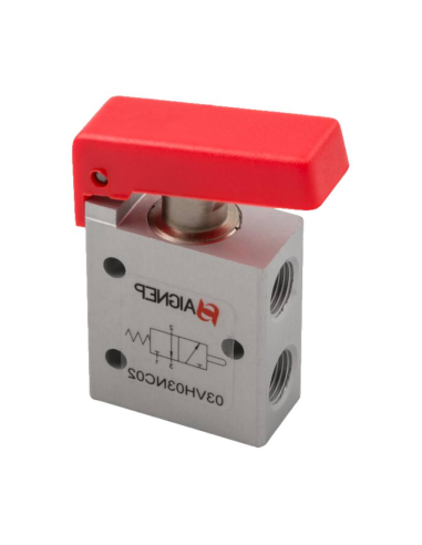 Limit switch push button pneumatic red 1/8 3/2 NC monostable with spring-return - Aignep