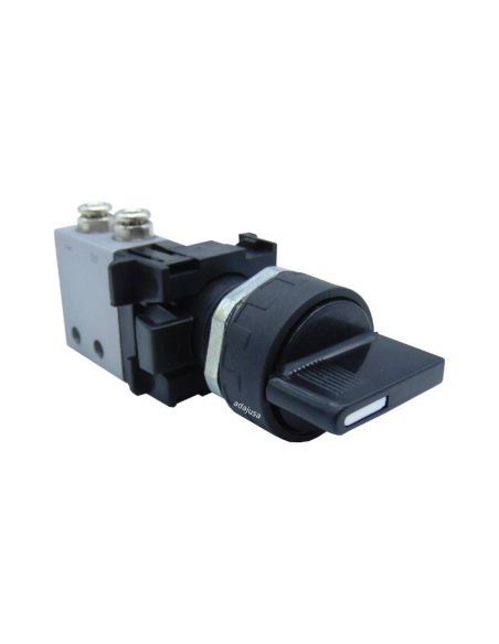 Selettore nero a camma corta a 2 posizioni con ritorno a molla e valvola: raccordi laterali 3/2 NC Ø 4 mm - Aignep - ADAJUSA