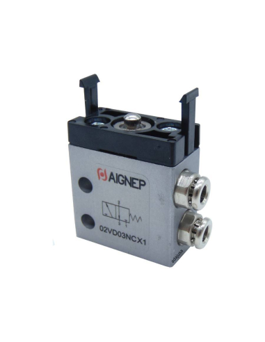 Black long cam selector with 2 positions with spring return and Valve: 3/2 NC side fittings Ø 4 mm - Aignep - ADAJUSA