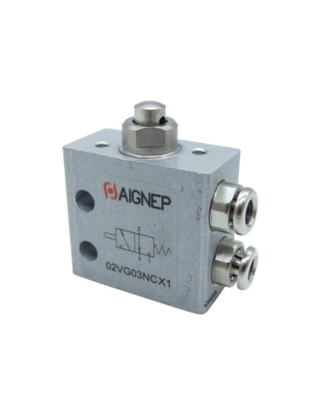 Selector de llave 3 posiciones extracción posición 0 y Válvula de puntal: 3/2 NC racores laterales Ø 4 mm- Aignep