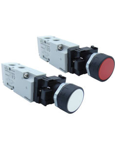 Black-white-red pneumatic pushbutton and Limit switch servo-piloted strut 1/8 3/2 NC with spring return - Aignep