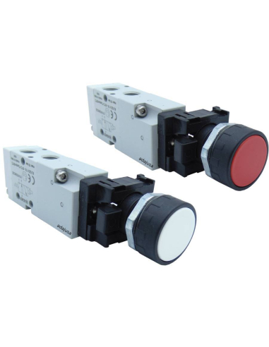 Black-white-red pneumatic pushbutton and Limit switch servo-piloted strut 1/8 3/2 NC with spring return - Aignep