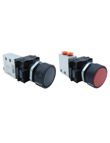 Pneumatic black-red valve pushbutton: 3/2 NA rear - Metal Work