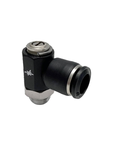 Regolatore bidirezionale regolabile con vite di regolazione, filettatura cilindrica 1/8", diametro tubo 4, tecnopolimero - Aigne