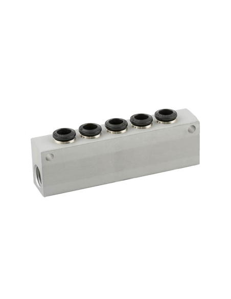 Distributore semplice 2 ingressi 1/4 - 5 uscite 6mm in alluminio Serie 55000 - Aignep: ADAJUSA