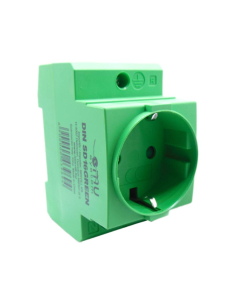 Schuko power socket DIN rail mounting 16A 2P+T green color | ADAJUSA | price