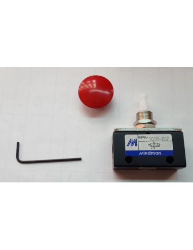 Pulsante pneumatico rosso 1/8-3/2 NC - Mindman - ADAJUSA