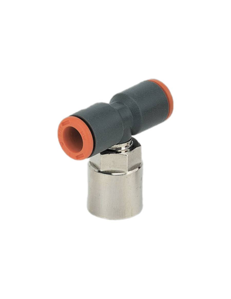 Swivel T-fitting with female central thread 1/4 tube 6mm technopolymer - Metal Work | ADAJUSA