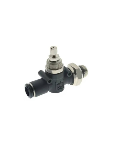 Regolatore di flusso unidirezionale tubo 6mm - 1/4 maschio corto per valvola - Aignep