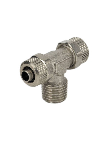 Raccordo a T con filetto centrale maschio conico 1/8 tubo 8/6 Serie C - Metal Work
