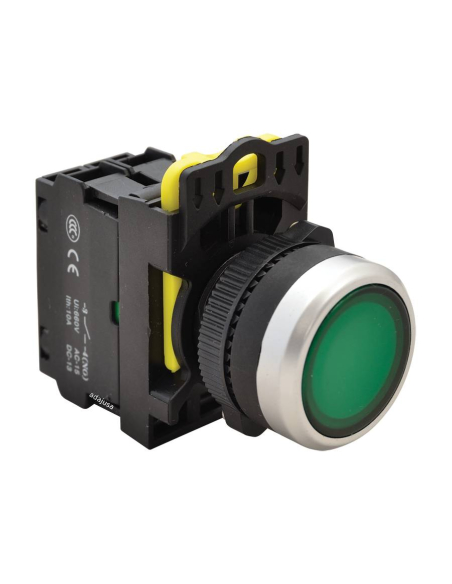 Pulsante elettrico illuminato verde 22mm in plastica NYG3-LG | ADAJUSA | prezzo