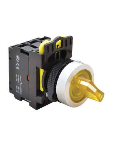Yellow 2-position illuminated selector switch with return contacts open (NO) and closed (NC) - NY Series