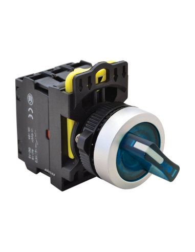 Blue luminous selector 2 positions with return contacts open (NO) and closed (NC) - NY Series