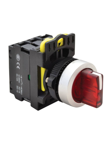 Red luminous selector 3 positions return contacts open (NO) and closed (NC) - NY Series