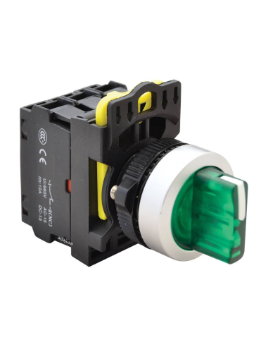 Green luminous selector 3 positions return contacts open (NO) and closed (NC) - NY Series