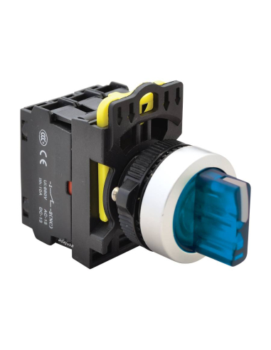 Blue luminous selector 3 positions return contacts open (NO) and closed (NC) - NY Series