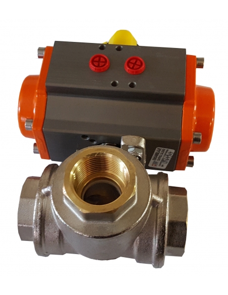 Valvola "L" 1/4 a 3/2 vie con attuatore rotativo pneumatico