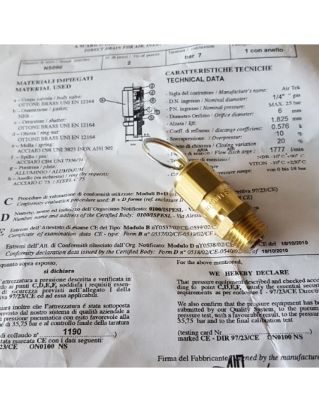 Valvola di sicurezza sovrapressione 1/8 8 Bar - Metal Work - ADAJUSA
