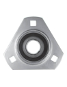 Triangular flange housings with bearings in stamped sheet